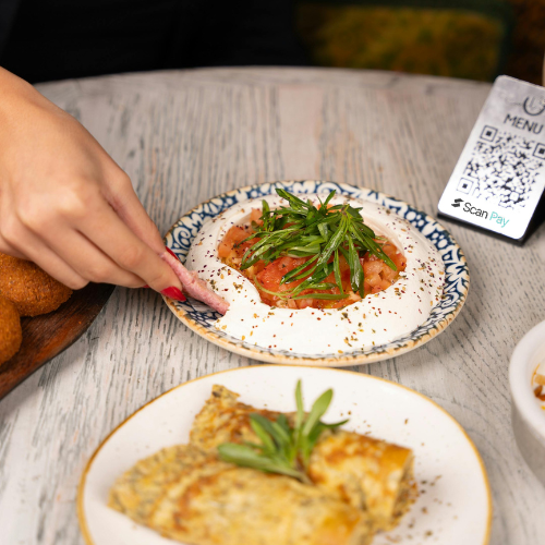 Restaurant table with ScanPay QR code